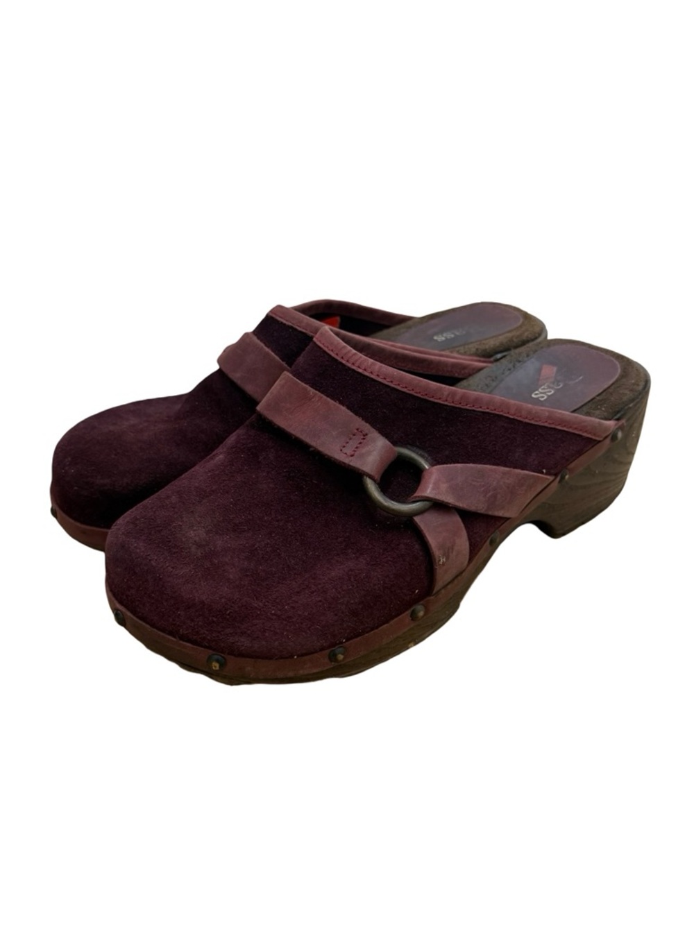 Vintage Bass Suede Clogs Plum Slip On Platform Clogs